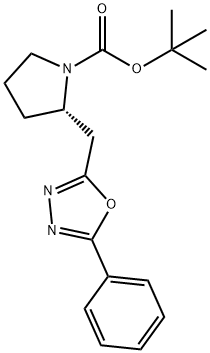 (S)-2-((5-苯基-1,3,4-恶二唑-2-基)甲基)吡咯烷-1-甲酸叔丁酯 结构式
