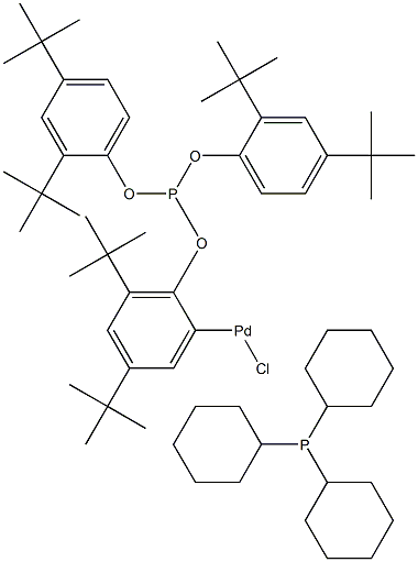 氯(Η2-P,C-三(2,4-二叔丁基苯基)亚磷酸)(三环己基膦)化钯(II) 结构式