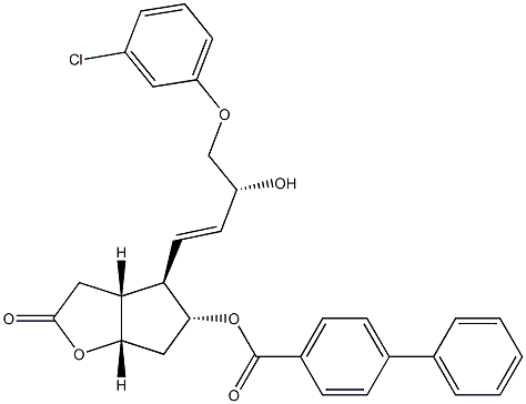[1,1'-联苯]-4-羧酸,4-[4-(3-氯苯氧基)-3-羟基-1-丁烯基]六氢-2-氧代-2H-环戊并[B]呋喃-5-基酯,[3AR-[3A,4(1E,3R*),5,6A]]-(...) 结构式