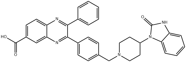 3-(4-{[4-(2-OXO-2,3-DIHYDRO-1H-BENZIMIDAZOL-1-YL)-1-PIPERIDINYL]M ETHYL}PHENYL)-2-PHENYL-6-QUINOXALINECARBOXYLIC ACID 结构式