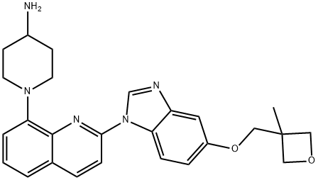 [1-[2-[5-(3-甲基氧杂环丁烷-3-基甲氧基)苯并咪唑-1-基]喹啉-8-基]哌啶-4-基]胺 结构式
