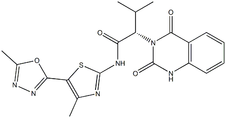 (ALPHAS)-1,4-二氢-ALPHA-异丙基-N-[4-甲基-5-(5-甲基-1,3,4-恶二唑-2-基)-2-噻唑基]-2,4-二氧代-3(2H)-喹唑啉乙酰胺 结构式