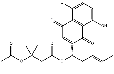 3-(乙酰氧基)-3-甲基丁酸 (1S)-1-(1,4-二氢-5,8-二羟基-1,4-二氧代-2-萘基)-4-甲基-3-戊烯基酯 结构式