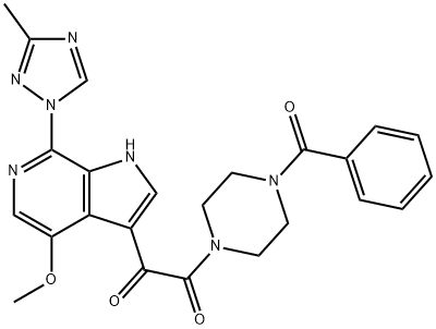 1-(4-苯甲酰基哌嗪-1-基)-2-[4-甲氧基-7-(3-甲基-1H-1, 2, 4-三氮唑-1-基)-1H-吡咯并[2,3-C]吡啶-3-基)乙烷-1,2-二酮 结构式