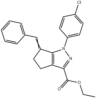 3-Cyclopentapyrazolecarboxylic acid, 1-(4-chlorophenyl)-1,4,5,6-tetrahydro-6-(phenylMethylene)-, ethyl ester 结构式
