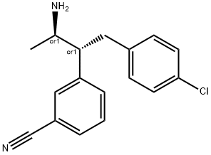 REL-3-[(1R,2R)-2-氨基-1-[(4-氯苯基)甲基]丙基]苄腈 结构式