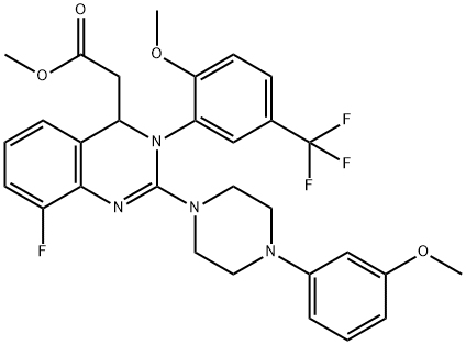 (8-氟-3-(2-甲氧基-5-(三氟甲基)苯基)-2-(4-(3-甲氧基苯基)哌嗪-1-基)-3,4-二氢喹唑啉-4-基)醋酸盐 结构式