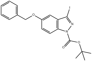 1H-Indazole-1-carboxylic acid, 3-iodo-5-(phenylMethoxy)-, 1,1-diMethylethyl ester 结构式