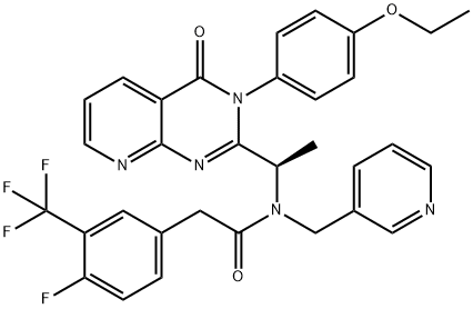 N-[(1R)-1-[3-(4-乙氧基苯基)-3,4-二氢-4-氧代吡啶并[2,3-D]嘧啶-2-基]乙基]-4-氟-N-(3-吡啶基甲基)-3-(三氟甲基)苯乙酰胺 结构式