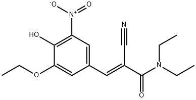 (2E)-2-氰基-3-(3-乙氧基-4-羟基-5-硝基苯基)-N,N-二乙基-2-丙烯酰胺 结构式