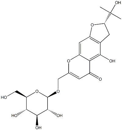 (S)7-[(BETA-D-吡喃葡萄糖氧基)甲基]-2,3-二氢-4-羟基-2-(1-羟基-1-甲基乙基)-5H-呋喃并[3,2-G][1]苯并吡喃-5-酮 结构式