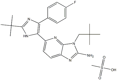 5-[2-(叔丁基)-4-(4-氟苯基)-1H-咪唑-5-基]-3-(2,2-二甲基丙基)-3H-咪唑并[4,5-B]吡啶-2-胺甲磺酸盐 结构式