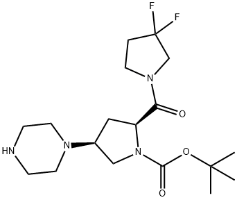 (2S,4S)-1-BOC-2-(3,3-二氟吡咯烷-1-羰基)-4-(1-哌嗪基)吡咯烷 结构式