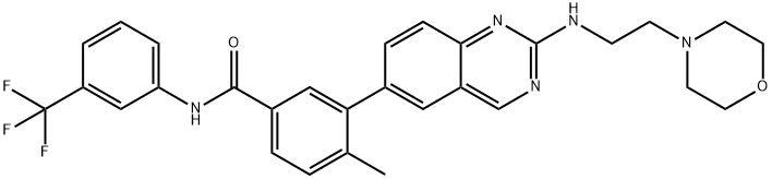 4-甲基-3-[2-[[2-(4-吗啉基)乙基]氨基]-6-喹唑啉基]-N-[3-(三氟甲基)苯基]苯甲酰胺 结构式