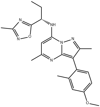 3-(4-甲氧基-2-甲基苯基)-2,5-二甲基-N-[(1S)-1-(3-甲基-1,2,4-恶二唑-5-基)丙基]吡唑并[1,5-A]嘧啶-7-胺 结构式