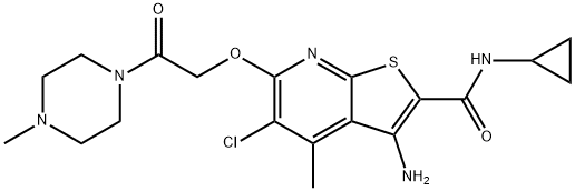 3-氨基-5-氯-N-环丙基-4-甲基-6-[2-(4-甲基-1-哌嗪基)-2-氧代乙氧基]-噻吩并[2,3-B]吡啶-2-甲酰胺 结构式