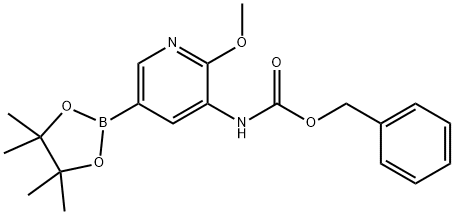 (2-甲氧基-5-(4,4,5,5-四甲基-[1,3,2]二氧杂环戊硼烷-2-基)-吡啶-3-基)氨基甲酸苄基酯 结构式