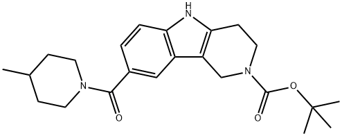 tert-butyl 8-[(4-Methylpiperidin-1-yl)carbonyl]-1,3,4,5-tetrahydro-2H-pyrido[4,3-b]indole-2-carboxylate 结构式