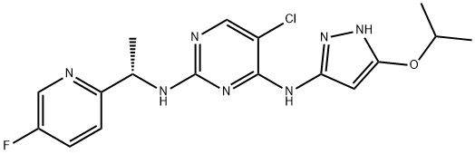 5-氯-N-[(1S)-1-(5-氟吡啶-2-基)乙基]-N'-(5-异丙氧基-1H-吡唑-3-基)嘧啶-2,4-二胺 结构式