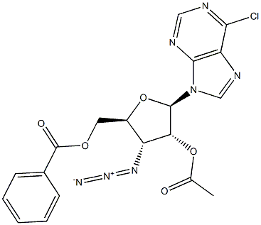 9-(2-O-乙酰基-3-叠氮基-5-O-苯甲酰基-3-脱氧-BETA-D-呋喃核糖基)-6-氯-9H-嘌呤 结构式