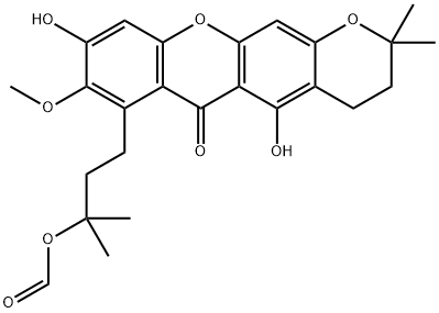 7-[3-(甲酰氧基)-3-甲基丁基]-3,4-二氢-5,9-二羟基-8-甲氧基-2,2-二甲基-2H,6H-吡喃并[3,2-B]氧杂蒽-6-酮 结构式