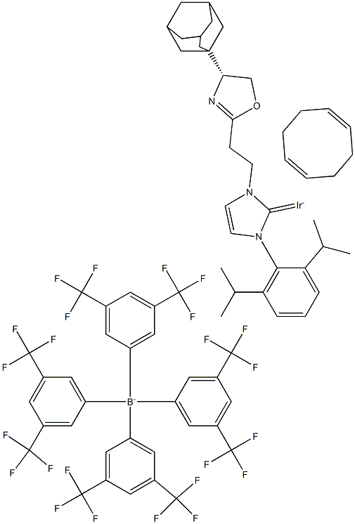 {1-[(4R)-2-(1-ADAMANTYL-4,5-DIHYDROOXAZOLYL)ETHYL]-3-(2,6-DI-I-PROPYLPHENYL)IMIDAZOLIN-2-YLIDENE}(1,5-CYCLOOCTADIENE)IRIDIUM(I)TETRAKIS[3,5-BIS(TRIFLUOROMETHYL)PHENYL]BORATE 结构式