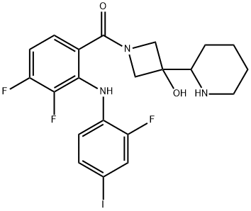 1-[[3,4-二氟-2-[(2-氟-4-碘苯基)氨基]苯基]羰基]-3-(哌啶-2-基)氮杂环丁-3-醇 结构式