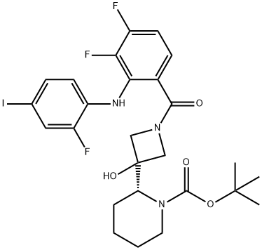 (R)-2-(1-(3,4-二氟-2 - ((2-氟-4-碘苯基)氨基)苯甲酰基)-3-羟基氮杂环丁烷-3-基)哌啶-1-甲酸叔丁酯 结构式