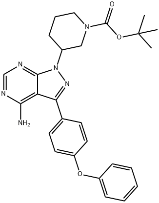 3-(4-氨基-3-(4-苯氧基苯基)-1H-吡唑并[3,4-D]嘧啶-1-基)哌啶-1-甲酸叔丁酯 结构式