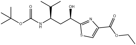 2-((1R,3R)-3-((叔丁氧基羰基)氨基)-1-羟基-4-甲基戊基)噻唑-4-甲酸乙酯 结构式