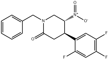 (4R,5R)-5-硝基-1-苄基-4-(2,4,5-三氟苯基)-2-哌啶酮 结构式