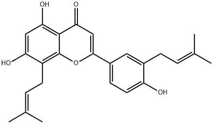 5,7-二羟基-2-[4-羟基-3-(3-甲基-2-丁烯-1-基)苯基]-8-(3-甲基-2-丁烯-1-基)-4H-1-苯并吡喃-4-酮 结构式