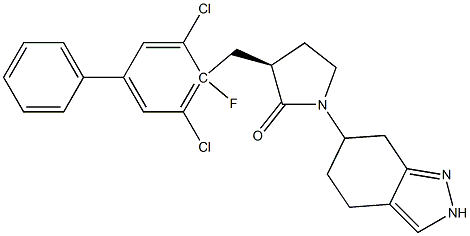 (3R)-3-((3,5-dichloro-4-fluoro-[1,1-biphenyl]-4-yl)Methyl)-1-(4,5,6,7-tetrahydro-2H-indazol-6-yl)pyrrolidin-2-one 结构式