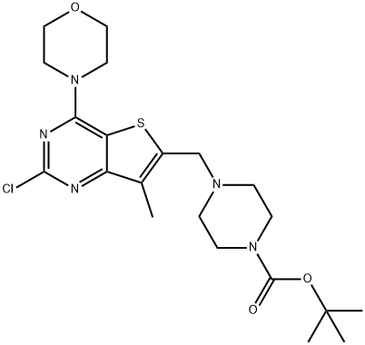 1-Piperazinecarboxylic acid, 4-[[2-chloro-7-Methyl-4-(4-Morpholinyl)thieno[3,2-d]pyriMidin-6-yl]Methyl]-, 1,1-diMethylethyl ester 结构式