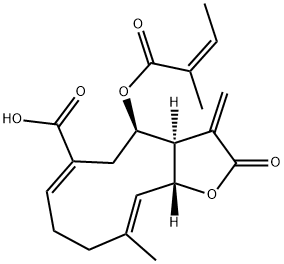 (3AR,4R,6E,10E,11AR)-2,3,3A,4,5,8,9,11A-八氢-10-甲基-3-亚甲基-4-[[(2Z)-2-甲基-1-氧代-2-丁烯-1-基]氧基]-2-氧代环癸并[C]呋喃-6-羧酸 结构式