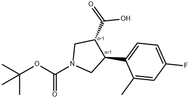 Boc-(+/-)-trans-4-(4-fluoro-2-Methyl-phenyl)-pyrrolidine-3-carboxylic acid 结构式