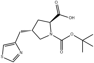 反-BOC-4-(噻唑-4-基甲基)-L-脯氨酸 结构式