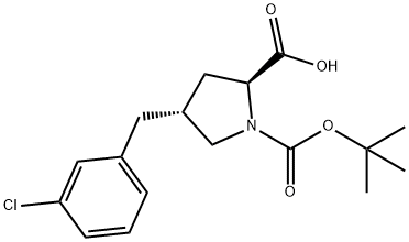 (2S,4R)-1-(叔丁氧基羰基)-4-(3-氯苄基)吡咯烷-2-羧酸 结构式