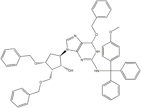 (1R,2S,3R,5R)-3-(Benzyloxy)-5-(6-(benzyloxy)-2-(((4-Methoxyphenyl)diphenylMethyl)aMino)-1H-purin-9(6H)-yl)-2-((benzyloxy)Methyl)cyclopentanol 结构式