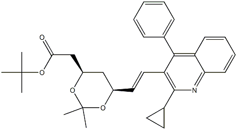 2-((4R,6S)-6-((E)-2-(2-Cyclopropyl-4-phenylquinolin-3-yl)vinyl)-2,2-diMethyl-1,3-dioxan-4-yl)acetic Acid tert-Butyl Ester 结构式