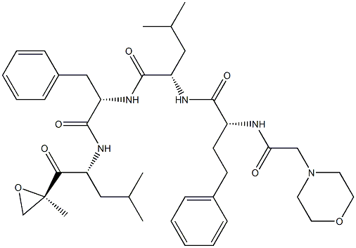 (S)-4-Methyl-N-((S)-1-(((R)-4-Methyl-1-((R)-2-Methyloxiran-2-yl)-1-oxopentan-2-yl)aMino)-1-oxo-3-phenylpropan-2-yl)-2-((R)-2-(2-MorpholinoacetaMido)-4-phenylbutanaMido)pentanaMide 结构式