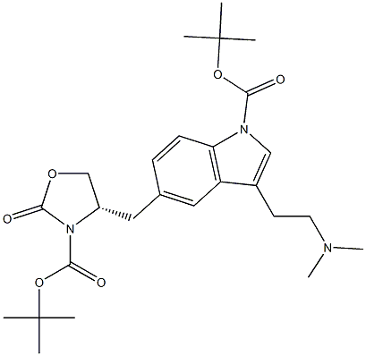 (S)-4-((1-(tert-Butoxycarbonyl)-3-(2-(diMethylaMino)ethyl)-1H-indol-5-yl)Methyl)-2-oxooxazolidine-3-carboxylic Acid tert-Butyl Ester 结构式