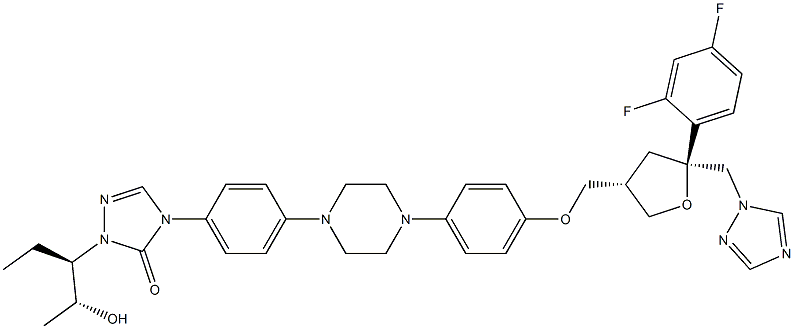 4-(4-(4-(4-(((3S,5S)-5-((1H-1,2,4-triazol-1-yl)Methyl)-5-(2,4-difluorophenyl)tetrahydrofuran-3-yl)Methoxy)phenyl)piperazin-1-yl)phenyl)-1-((2R,3R)-2-hydroxypentan-3-yl)-1H-1,2,4-triazol-5(4H)-one 结构式