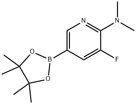 3-氟-N,N-二甲基-5-(4,4,5,5-四甲基-1,3,2-二氧杂环戊硼烷-2-基)吡啶-2-胺 结构式