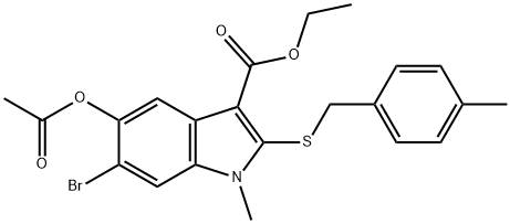 乙基 5-乙酰氧基-6-溴-1-甲基-2-(P-苯甲基硫代甲基)-1H-吲哚-3-羧酸酯 结构式