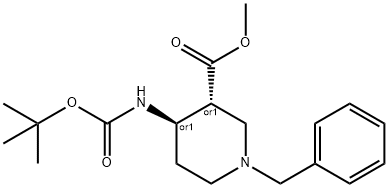 反式-1-苄基-4-BOC-氨基哌啶-3-甲酸甲酯 结构式