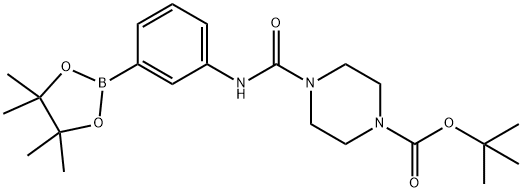 叔-丁基 4-((3-(4,4,5,5-四甲基-1,3,2-二硼戊环-2-基)苯基)氨基甲酰)哌嗪-1-羧酸酯 结构式