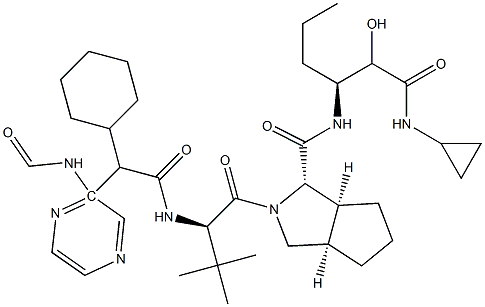 (1S,3AR,6AS)-2-((R)-2-((R)-2-环己基-2-(吡嗪-2-甲酰氨基)乙酰氨基)-3,3-二甲基丁酰基)-N-((3S基)-1-(环丙基氨基)-2-羟基-1-氧代己-3-基)八氢环戊[C]吡咯-1-甲酰胺 结构式