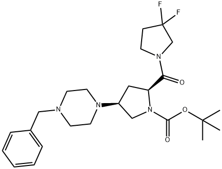 (2S,4S)-1-BOC-2-(3,3-二氟吡咯烷-1-羰基)-4-(4-苄基-1-哌嗪基)吡咯烷 结构式