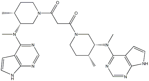 1,3-双((3R,4R)-4-甲基-3-(甲基(7H-吡咯并[2,3-D]嘧啶-4-基)氨基)哌啶-1-基)丙烷-1,3--二酮 结构式